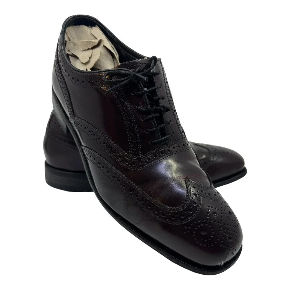Florsheim Mens Burgundy Leather Wingtip Brogue Oxford Dress Shoes Round‎ Toe 10D
